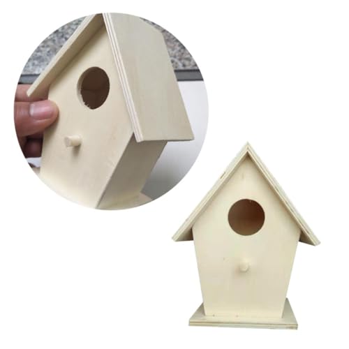 PENIKOKO Holz Vogelhaus Nistkasten aus Massivem Holz DIY Nistplatz für Vögel Wetterfestes Gartenhaus Hängende Vogelhaus Dekoration Natürlicher Holzfarbton Kinderfreundliches Holzspielzeug von PENIKOKO
