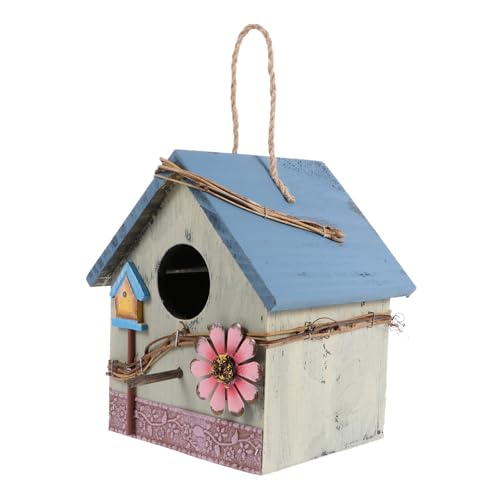 PENIKOKO Holz Vogelhaus zum Aufhängen Wetterfestes Outdoor Papageienhaus mit Schützendem Dach Garten Dekoration für Balkon und Terrasse Attraktives Futterhaus für Wildvögel von PENIKOKO