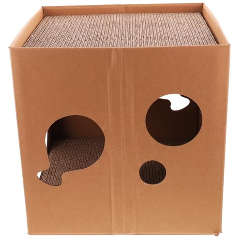 PENIKOKO Katzenkratzhaus aus Doppellagiger Wellpappe Stabiles Halbgeschlossenes Kratzspielzeug für Katzen und Kätzchen zur Krallenpflege und Möbelschutz von PENIKOKO