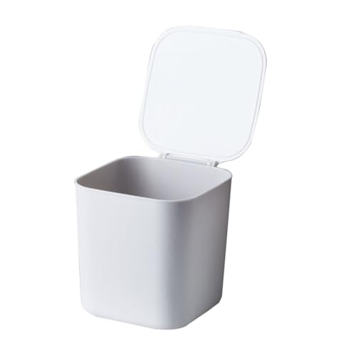 PENIKOKO Kleiner Tischabfalleimer mit Praktischem Klappdeckel Runder Kantenloser Desktop mülleimer Geruchsmindernd für Büro Wohnzimmer und Schlafzimmer Platzsparender Weißer Papierkorb von PENIKOKO