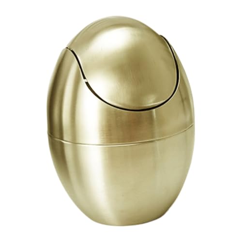 PENIKOKO Kompakter Mülleimer mit Deckel Goldfarbener Mini Desktop Abfalleimer Eleganter Eiform Platzsparend für Büro Bad Schlafzimmer Tischplatte Langlebig und Leicht zu Reinigen von PENIKOKO