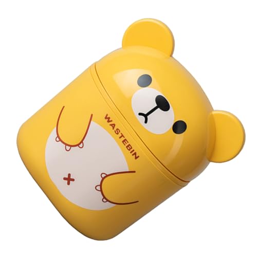 PENIKOKO Mini Mülleimer Schreibtisch Cartoon Bär Flip Deckel Desktop Abfalleimer für Büro Schlafzimmer Küche Leichter Kleiner Mistkübel mit Stabilem Stand und Einfacher Reinigung von PENIKOKO