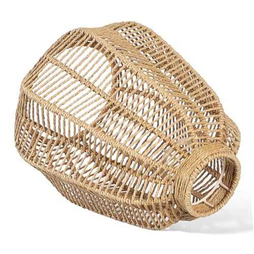 PENIKOKO Rattan Lampenschirm Geflochtene Tischlampenabdeckung Leicht Installierbar für Wohnzimmer Schlafzimmer Boho Hängeleuchte und Deckenleuchte von PENIKOKO