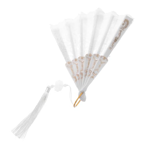 PENIKOKO Spitzenfächer Klein Falten Faltbarer Handlüfter Mini Tragbarer Fan Handgebläse Handventilator Fan-hand Faltbarer Lüfter Hochzeit Handfächer Gefaltet Faltlüfter Metall Weiß von PENIKOKO