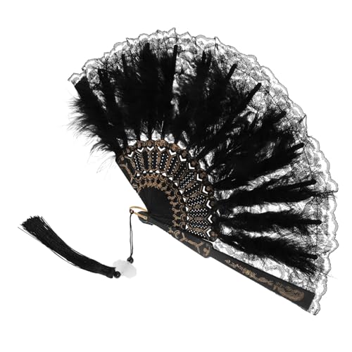 PENIKOKO Vintage Handfächer mit Spitzenbesatz und Federfächer Faltbarer Handventilator für Sommerkühlung Tanz Cosplay-accessoire Geschenkidee für Chinesische Kulturfreunde von PENIKOKO