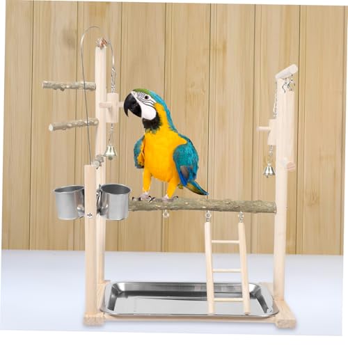 PENIKOKO Vogelspielplatz aus Robustem Holz mit Papageien Sitzstange Leiter und Snack Schale Interaktive Plattform für Wellensittiche und Nymphensittiche Spiel Kletterstand für Gesunde von PENIKOKO