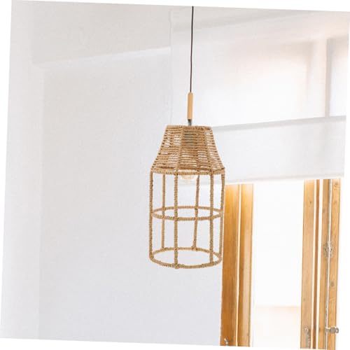 PENIKOKO Woven Lampenschirm im Japanischen Stil Rustikaler Deckenlampen schirm aus Gewebtem Material Dekorative Lampenabdeckung für Esszimmer Wohnzimmer Khaki von PENIKOKO