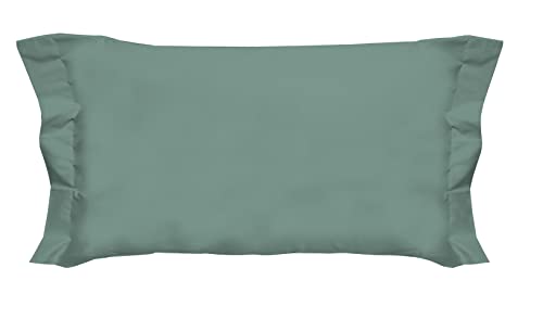 PENSIERI DELICATI 1 Paar Kissenbezüge 52 x 82 cm mit Zwei Federbällen, einfarbig, aus 100% Baumwolle, hergestellt in Italien, Farbe Grün von PENSIERI DELICATI