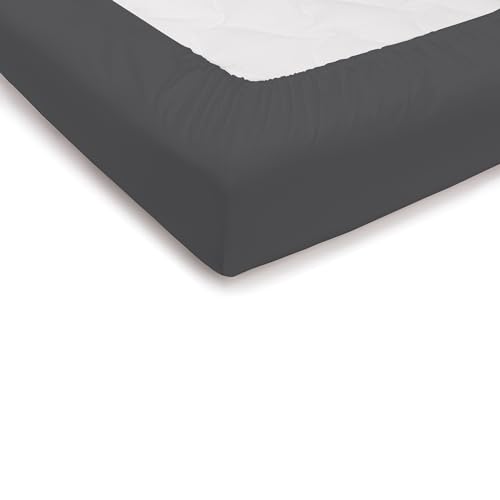 PENSIERI DELICATI Bettlaken für Einzelbett 90 x 200 cm, einfarbiges Spannbettlaken mit 25 Ecken, 100% Baumwolle, hergestellt in Italien, Farbe Anthrazit von PENSIERI DELICATI