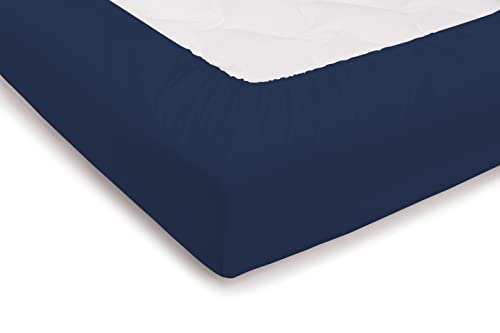 PENSIERI DELICATI Bettlaken für Einzelbett 90 x 200 cm, einfarbiges Spannbettlaken mit 25 Ecken, 100% Baumwolle, hergestellt in Italien, Farbe Blau von PENSIERI DELICATI