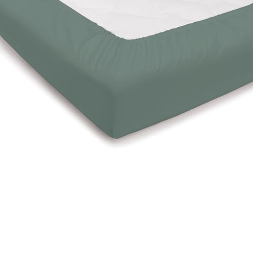 PENSIERI DELICATI Bettlaken für Einzelbett 90 x 200 cm, einfarbiges Spannbettlaken mit 25 Ecken, 100% Baumwolle, hergestellt in Italien, Farbe Grün von PENSIERI DELICATI