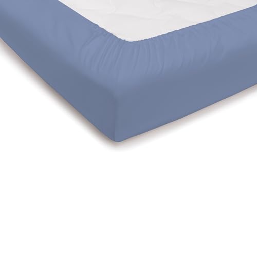 PENSIERI DELICATI Bettlaken für Einzelbett 90 x 200 cm, einfarbiges Spannbettlaken mit 25 Ecken, 100% Baumwolle, hergestellt in Italien, Farbe Hellblau von PENSIERI DELICATI