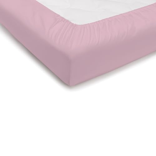 PENSIERI DELICATI Bettlaken für Einzelbett 90 x 200 cm, einfarbiges Spannbettlaken mit 25 Ecken, 100% Baumwolle, hergestellt in Italien, Farbe Rosa von PENSIERI DELICATI