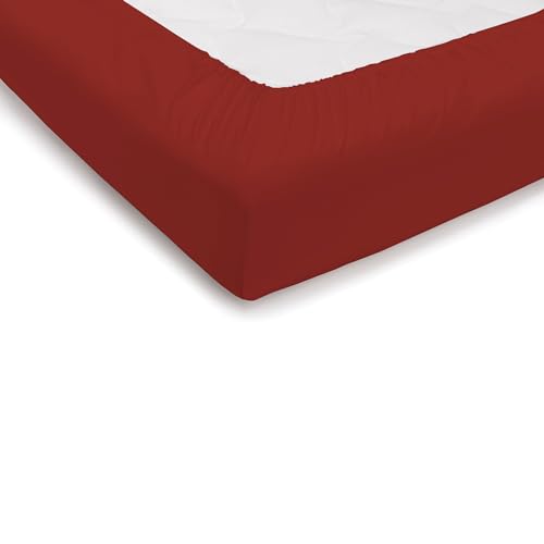 PENSIERI DELICATI Bettlaken für Einzelbett 90 x 200 cm, einfarbiges Spannbettlaken mit 25 Ecken, 100% Baumwolle, hergestellt in Italien, Farbe Rot von PENSIERI DELICATI