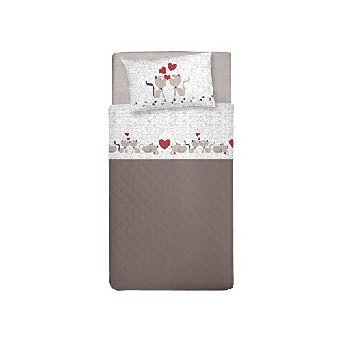 PENSIERI DELICATI Bettwäsche Set Einzelbett 100% Baumwolle, Einzelbett 90x200 Inklusive Bodenblech, Deckblatt und 1 Kissenbezug, Made in Italy, Beige Kätzchen Fantasie von PENSIERI DELICATI