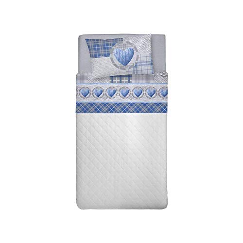 PENSIERI DELICATI Bettwäsche Set Einzelbett 100% Baumwolle, Einzelbett 90x200 Inklusive Bodenblech, Deckblatt und 1 Kissenbezug, Made in Italy, Blau Love Mountain Fantasie von PENSIERI DELICATI