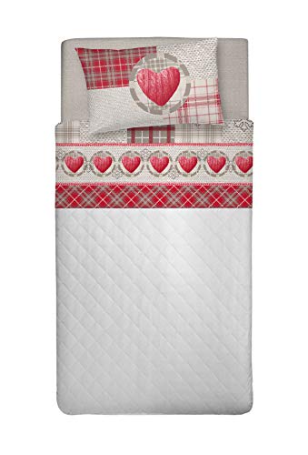 PENSIERI DELICATI Bettwäsche Set Einzelbett 100% Baumwolle, Einzelbett 90x200 Inklusive Bodenblech, Deckblatt und 1 Kissenbezug, Made in Italy, Rot Love Mountain Fantasie von PENSIERI DELICATI