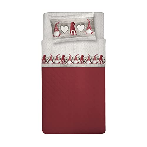 PENSIERI DELICATI Bettwäsche Set Einzelbett 100% Baumwolle, Einzelbett Max 120x200 Inklusive Bodenblech, Deckblatt und 1 Kissenbezug, Made in Italy, Zwerge Rot Fantasie von PENSIERI DELICATI