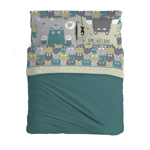 PENSIERI DELICATI Bettwäsche-Set für Doppelbett, 100% Baumwolle, Bettwäsche-Set für Doppelbetten, 180 x 200 cm, inklusive Spannbettlaken, Bettbezug und 2 Kissenbezügen, hergestellt in Italien, Motiv von PENSIERI DELICATI