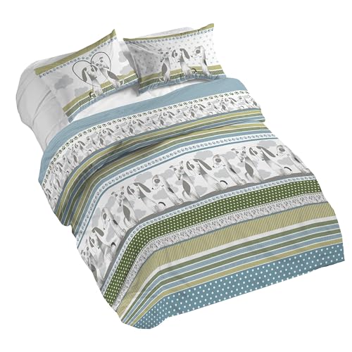 PENSIERI DELICATI Bettwäsche-Set für Doppelbett, 100% Baumwolle, komplett mit Bettbezug 250 x 200 cm und 2 Kissenbezügen 52 x 82 cm, hergestellt in Italien, maschinenwaschbar bei 40 °C, Motiv Baubau PENSIERI DELICATI Bettwäsche-Set für Doppelbett, 100% Baumwolle, komplett mit Bettbezug 250 x 200 cm und 2 Kissenbezügen 52 x 82 cm, hergestellt in Italien, maschinenwaschbar bei 40 °C, Motiv Baubau von PENSIERI DELICATI