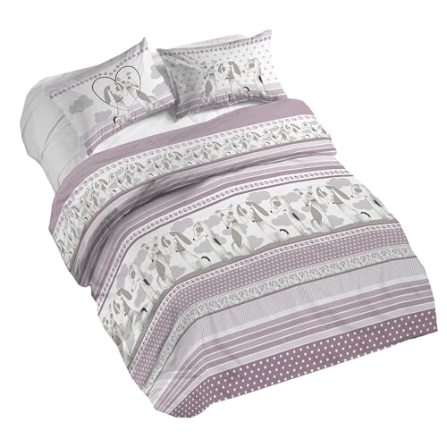 PENSIERI DELICATI Bettwäsche-Set für Doppelbett, 100% Baumwolle, komplett mit Bettbezug 250 x 200 cm und 2 Kissenbezügen 52 x 82 cm, hergestellt in Italien, maschinenwaschbar bei 40 °C, Motiv: Baubau PENSIERI DELICATI Bettwäsche-Set für Doppelbett, 100% Baumwolle, komplett mit Bettbezug 250 x 200 cm und 2 Kissenbezügen 52 x 82 cm, hergestellt in Italien, maschinenwaschbar bei 40 °C, Motiv: Baubau von PENSIERI DELICATI