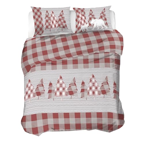 PENSIERI DELICATI Bettwäsche-Set für Doppelbett, 100% Baumwolle, Flanell, 250 x 200 cm, Tasche und Kissenbezug 52 x 82 cm, hergestellt in Italien, maschinenwaschbar bei 40 °C, rotes Muster Kanada von PENSIERI DELICATI