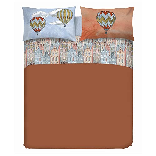 PENSIERI DELICATI Bettwäsche-Set für Ehebett aus 100% Baumwolle, Bettwäsche für Doppelbett 180x200 Inklusive Unterlaken, Oberlaken und 2 Kissenbezügen, Made in Italy, Fliege Orange Fantasie von PENSIERI DELICATI