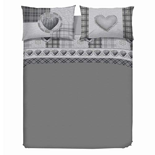 PENSIERI DELICATI Bettwäsche-Set für Ehebett aus 100% Baumwolle, Bettwäsche für Doppelbett 180x200 inklusive Unterlaken, Oberlaken und 2 Kissenbezügen, Made in Italy, Grau Love Mountain Fantasie von PENSIERI DELICATI