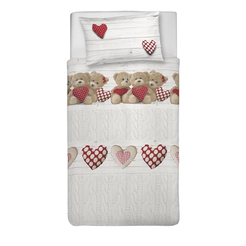 PENSIERI DELICATI Bettwäsche-Set für Einzelbett, 100% Baumwolle, komplett mit Bettbezug 1550 x 200 cm und 1 Kissenbezug 52 x 82 cm, hergestellt in Italien, maschinenwaschbar bei 40 °C, Motiv: rote PENSIERI DELICATI Bettwäsche-Set für Einzelbett, 100% Baumwolle, komplett mit Bettbezug 1550 x 200 cm und 1 Kissenbezug 52 x 82 cm, hergestellt in Italien, maschinenwaschbar bei 40 °C, Motiv: rote von PENSIERI DELICATI
