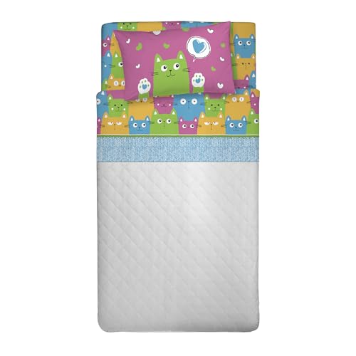 PENSIERI DELICATI Bettwäsche-Set für französisches Bett, 100% Baumwolle, Bettwäsche-Set für französisches Bett, 120 x 200 cm, inklusive Spannbettlaken, Bettbezug und 1 Kissenbezug, hergestellt in von PENSIERI DELICATI