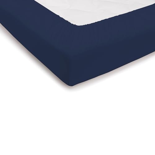 PENSIERI DELICATI Bettlaken für Doppelbett 180 x 200 cm, Bettlaken für Doppelbett, einfarbig, mit Ecken + 25 cm, aus 100% Baumwolle, hergestellt in Italien, Farbe Blau von PENSIERI DELICATI