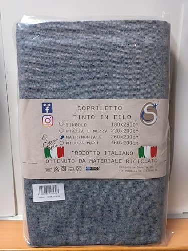 PENSIERI DELICATI Sofabezug 250 x 290 cm Made in Italy, Garn gefärbtes Abdeckung aus 100% Reiner recycelter Baumwolle, Einfarbig Blau, Ideal als Möbel Tuch, Sofa Überzug, Picknickdecke von PENSIERI DELICATI