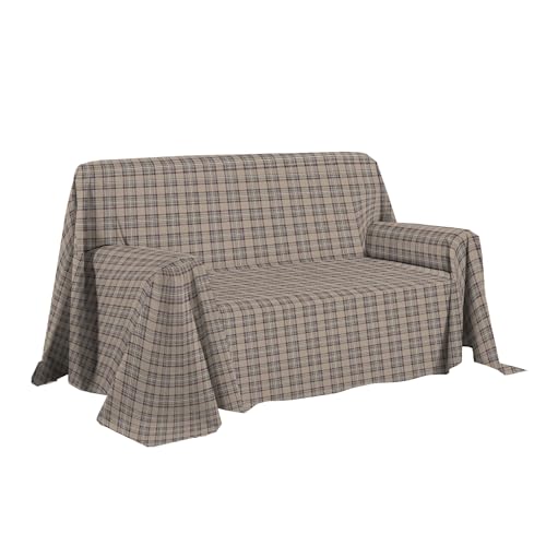 PENSIERI DELICATI Sofaüberwurf 250 x 290 cm, hergestellt in Italien, Überwurf aus 100% Reiner Baumwolle, Muster Tartan, beige, ideal als Überwurf für Sofa oder Sommerdecke (Doppelbett) von PENSIERI DELICATI