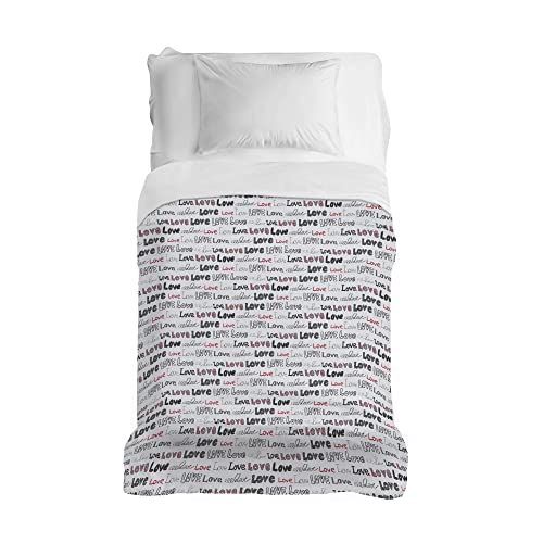 PENSIERI DELICATI Tagesdecke 170 x 280 cm, Einzeltuch 100% Baumwolle Pique, Ideal Zum Thema Wohnen, Decke Salva Bett Doppelbett, Fantasie Love Love Grau, 100% Made in Italy von PENSIERI DELICATI