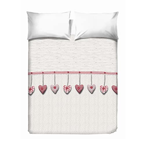 PENSIERI DELICATI Tagesdecke 260 x 280 cm, Einzeltuch 100% Baumwolle Pique, Ideal Zum Thema Wohnen, Decke Salva Bett Einzelne, Fantasie Hängendes Herz Rot, 100% Made in Italy von PENSIERI DELICATI