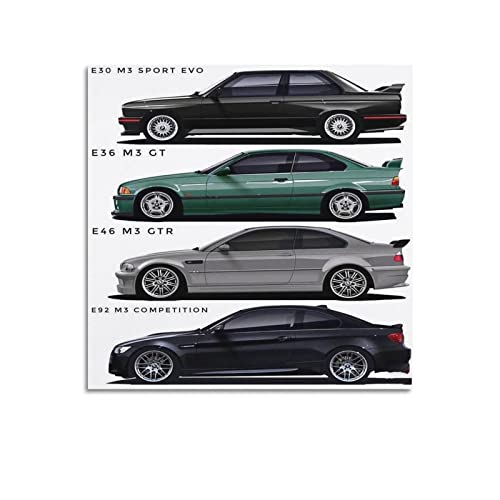 BMW-Auto-Poster E30 M3 Evo & E36 M3 GT & 46 M3 Gtr & E92 M3 Poster Dekoration Leinwand Wandposter und Kunstbild Druck Moderne Familie Schlafzimmer Dekor Poster 30,5 x 30,5 cm (12 cm 30x30 cm) von PENTAB