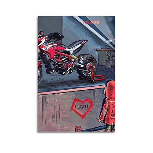 Supersport Motorrad-Poster Ducati Hypermotard 950 Cafe Racer Poster, dekoratives Gemälde, Leinwand, Wandposter und Kunstbild, modernes Familien-Schlafzimmer, Dekoration, Poster, 60 x 90 cm von PENTAB