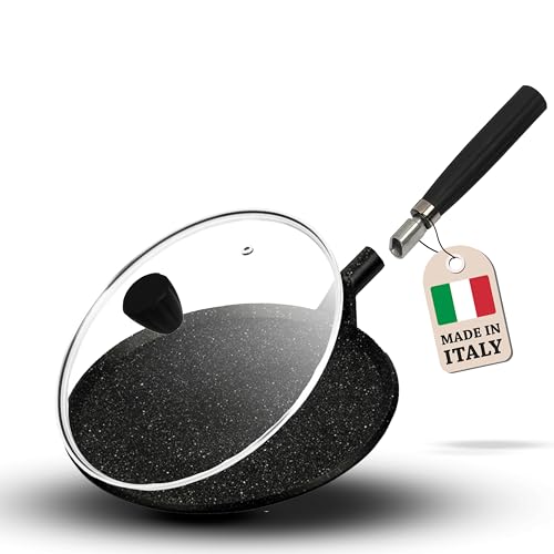 PENTOLPRESS Granit Crêpe Pfanne (30 cm Durchmesser) – Crepe Pfanne Induktion – super kratzfeste Crepe Pfanne – Antihaft Crepepfanne made in Italy – Crepe Pfanne mit abnehmbarem Griff von pentolpress