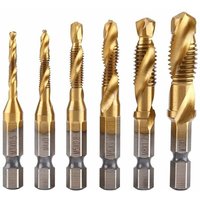6 Stück Gewindebohrer, Gewindebohrer, metrisches Gewinde M3–M10 mit HSS-Titanbeschichtung und geriffelten Gewindebohrern mit 1/4-Zoll-Sechskantschaft 6 Stück Gewindebohrer, Gewindebohrer, metrisches Gewinde M3–M10 mit HSS-Titanbeschichtung und geriffelten Gewindebohrern mit 1/4-Zoll-Sechskantschaft von PENY