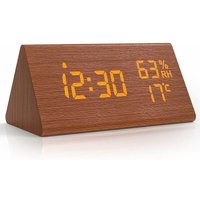LED Digital Wecker Holz Digitaluhr, Digitaler Wecker Tischuhr mit Sprachsteuerung/Schlummerfunktion/Datum/Temperatur & Luftfeuchtigkeit, für von PENY