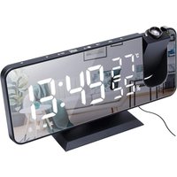 Projektionswecker fürs Schlafzimmer, 7,4 Zoll großes LED-Spiegeldisplay und 4 Dimmer, Radiowecker mit USB-Aufladung, 180° drehbar, 2 Töne, von PENY