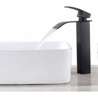 Schwarzer Einhebel-Wasserfall-Badezimmerhahn, quadratischer Waschtisch-Mischhahn aus Messing, hoher Waschtisch-Mischhahn für die Arbeitsplatte, von PENY
