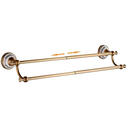 Antike Bronze Messing Doppel Handtuch Bar, justierbare 15.5 bis 27.5 Zoll Bad Handtuch Bar Rack für Badezimmer Handtuch Halter, Porzellan Design von PEONYBATH