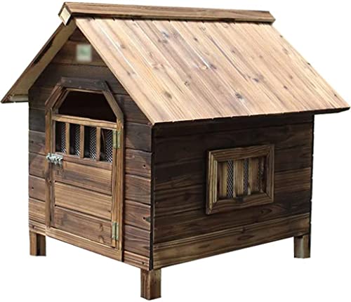 PEPDRO Haustierhaus for Hunde im Freien, karbonisiertes Massivholz, Hundehütte for den Innenbereich, Rasenterrasse, Zwinger mit verschlossener Tür, (Größe: 99 * 92 * 95 cm) von PEPDRO