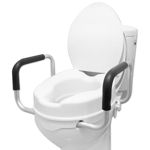 PEPE - Toilettensitzerhöhung mit Armlehnen 10cm, WC Sitzerhöhung für Senioren mit Deckel, Erhöhter Toilettensitz 10 cm, Toilettenaufsatz für Senioren, Sitzerhöhung Toilette Erwachsene Weiß von PEPE Mobility