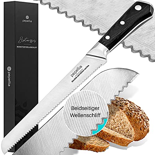 PEPELLIA Brotmesser mit Wellenschliff - 25 cm - schwarz - dt. Stahl-Klinge für saubere Schnitte - Bread Knife mit ergonomischem Griff - präzises Brötchenmesser - langlebig & rostfrei PEPELLIA Brotmesser mit Wellenschliff - 25 cm - schwarz - dt. Stahl-Klinge für saubere Schnitte - Bread Knife mit ergonomischem Griff - präzises Brötchenmesser - langlebig & rostfrei von PEPELLIA