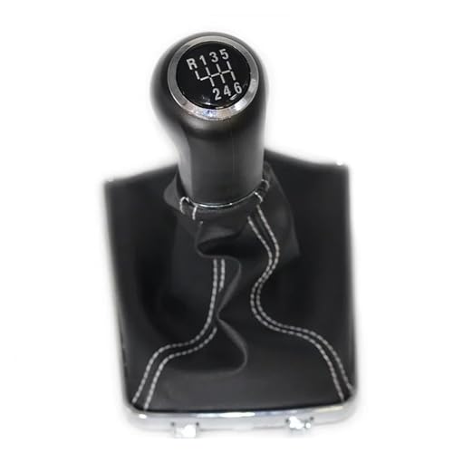 PEPKWELYCB Universal Fahrzeug Schaltknauf Für OPEL Für ASTRA III H 1.6 2004 2005 2006-2010 6-Gang-Chrom-Leder-Auto-Schaltknauf-Hebel-Gamaschen-Kofferraumabdeckung(R123456 white line) von PEPKWELYCB