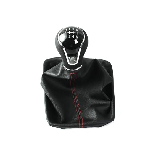 PEPKWELYCB Universal Fahrzeug Schaltknauf Für Seat Für Leon III MK3 2012 2013 2014 2015 2016-2020 LHD Mit Schalthebelmanschette Auto 5/6-Gang-Schaltknauf(6 Speed Black Red) von PEPKWELYCB