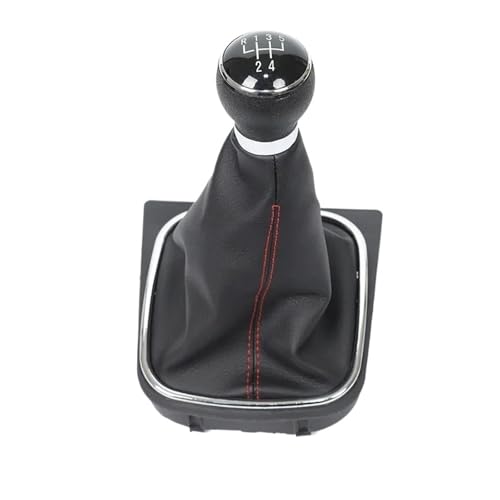PEPKWELYCB Universal Fahrzeug Schaltknauf Für VW Für Golf 5 V 6 VI MK5 MK6 Für Jetta 2005-2014 Auto-Styling 5/6-Gang-Schalthebel Schaltknauf Mit Leder-Boot-Kragen-Etui(5 Speed Red Line) von PEPKWELYCB