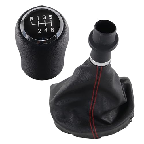 PEPKWELYCB Universal Fahrzeug Schaltknauf Für VW Transporter Multivan Caravelle T6 T7 2016-2020 Rote Linie Leder Schaltknauf Boot Hebel Gaitor Shifter Staubschutzhülle(6 speed black) von PEPKWELYCB